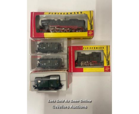 Group of five Fleischmann HO and 00 scale trains including No.1324 2-8-4 Class 65 Tank 65014, No. 1315 Steam engine 891315, N