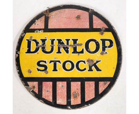 Dunlop Stock circular double sided enamel sign, 61cm diameter.