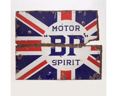 A large BP Motor Spirit Union Jack design single sided enamel sign, marked&nbsp;Bruton Palmers Green N.&nbsp;Approx. 117cm x 