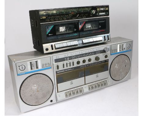 Silver STW55 double cassette portable radio/cassette player ghetto blaster, Aiwa CA-W30 double cassette portable radio/casset