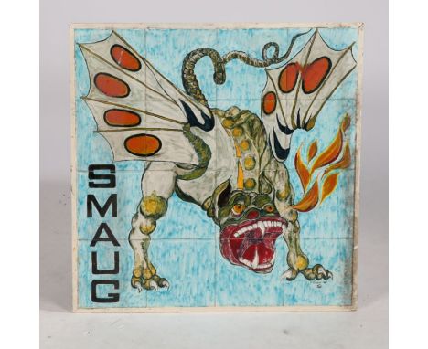 Tile mural "Smaug" signed Florian -68. 64cm x 64cm including mount.