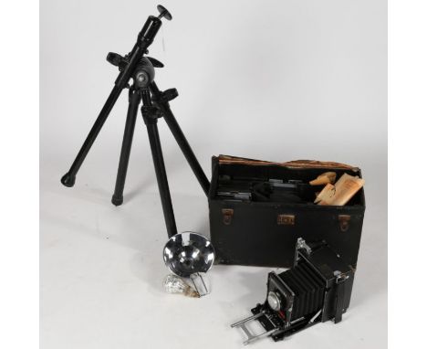 Kalart Synchronized Range Finder with case, accessories, and tripod.