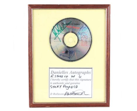 The Rolling Stones - Sticky Fingers CD bearing signatures of 4 members, framed and authenticated by 'Danielles Autographs', 2