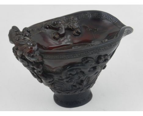 A Chinese simulated horn libation cup, H. 11cm