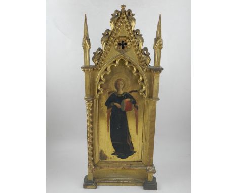 Manner of Fra Angelico, Angelic Drummer, gilded oil on panel, within a fine late 18th century Florentine frame, H. 62cm. 