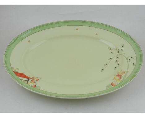 A mid 20th century Clarice Cliff serving tray, having pale green border and decorated with sprays of flowers,  bears Clarice 