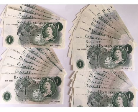 Thirty Bank of England green £1 Notes, series C portrait issue O'Brien A71 to B17 N including four replacement M36, a number 