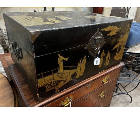 A 19th century Chinese lacquered trunk, width 78cm depth 56cm height 39cm