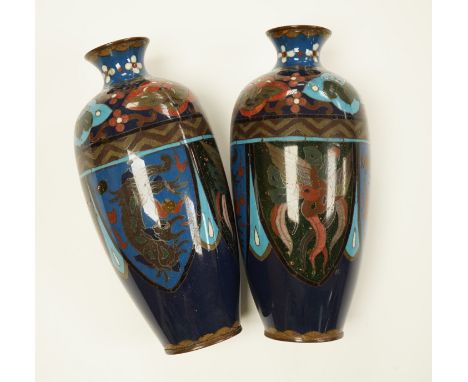 A pair of Japanese cloisonne enamel vases, 18.5cm