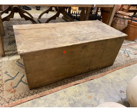 A Victorian rectangular pine trunk, length 110cm, depth 51cm, height 42cm