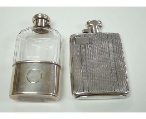 A George V engine turned silver hip flask, by Robert Pringle &amp; Sons, Chester, 1929, 12.8cm and an earlier silver mounted 