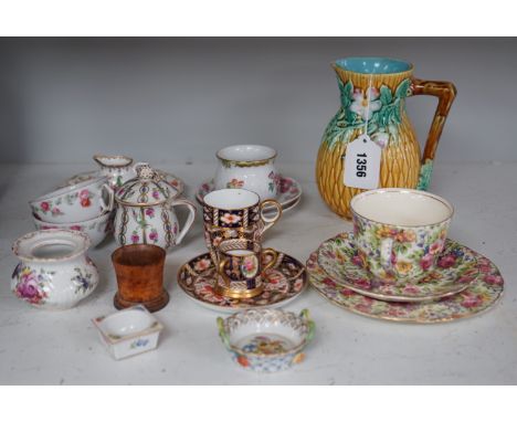 A group of continental porcelain, to include Meissen, Dresden etc. cups, trinkets, jugs, and saucers, tallest 16.5cm