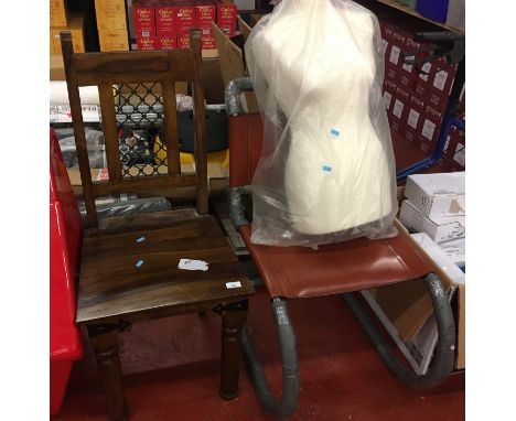 A hardwood chair, a metal framed chair and a mannequin [NO RESERVE]
