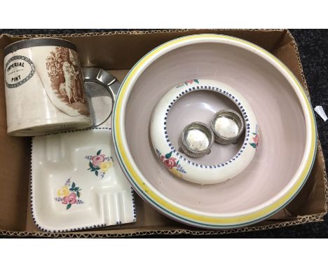 Mixed lot including Poole pottery, a pair of HM silver salts and silver plated ashtray  [NO RESERVE]