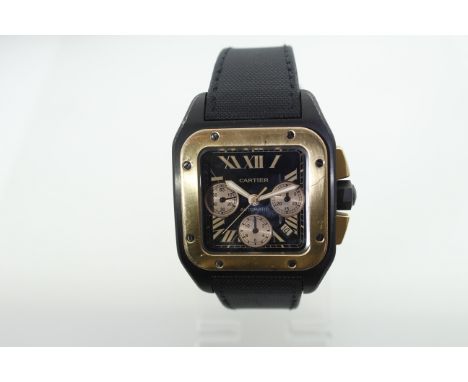 POLICE > CARTIER Santos 100 chronograph Automatic gents wristwatch, case material Titanium & Rose gold on an originaly Cartie