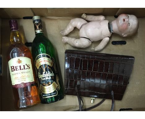2 Bottles of Scotch Whisky, a doll and a handbag [NO RESERVE]