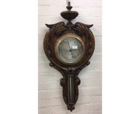 Good quality Oak Barometer by James Lucking & Co.SD to top finial