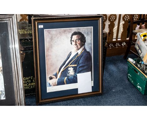 Cricket Interest - Signed Print of Cricketer Fred Trueman, 25th anniversary portrait to celebrate the first man in history to