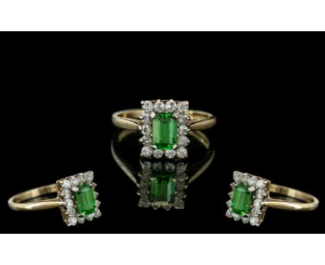 Ladies Attractive Emerald and Diamond Dress Ring Fully hallmarked to interior of shank diamond and emeralds of good colour ri