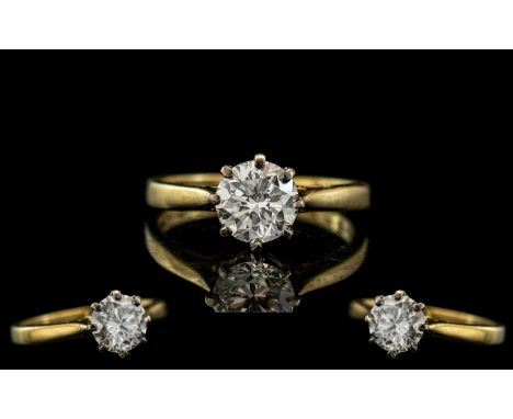 Ladies 18ct Gold Single Stone Diamond Set Ring marked 750 -18 ct to interior of shank. The round modern brilliant cut diamond