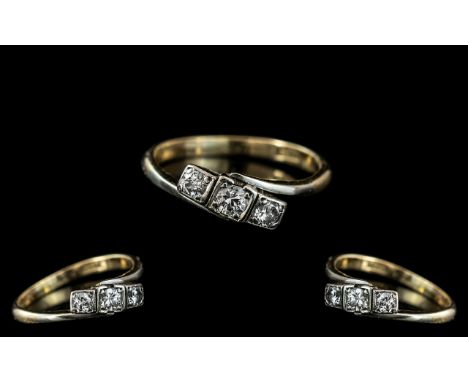 18ct Gold Attractive 3 Stone Diamond Ring. Marked 18ct Gold to Interior of Shank. All Round Brilliant Cut Diamonds of Excelle