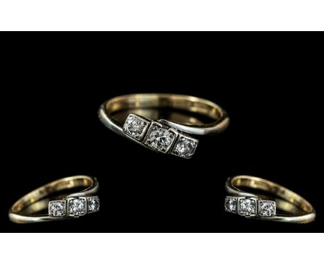 18ct Gold Attractive 3 Stone Diamond Ring. Marked 18ct Gold to Interior of Shank. All Round Brilliant Cut Diamonds of Excelle