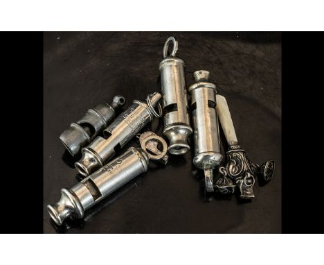Collection of Vintage Whistles, made by A.R.P. J Hudson  &amp; Co., The Acme Boy Scouts, and the Metropolitan. Together with 