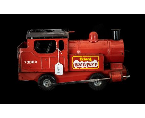 Triang 'Puff Puff' 73000 Vintage Pressed Steel Large Toy Train, red and black finish, pull along.  Measures 18'' x 9''.