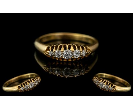 Antique Period - Attractive 18ct Gold 5 Stone Diamond Set Ring. Marked 18ct to Interior of Shank. The Five Old Cut Diamonds o
