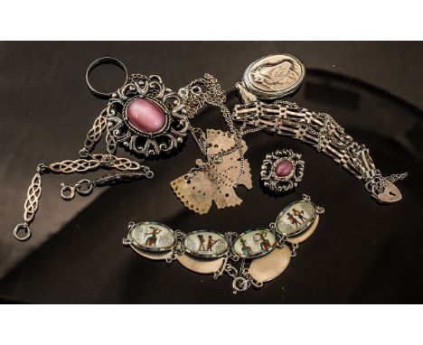 Small Collection of Silver Items, comprising a locket with a horse's head on a chain, a butterfly on chain, a silver gate bra