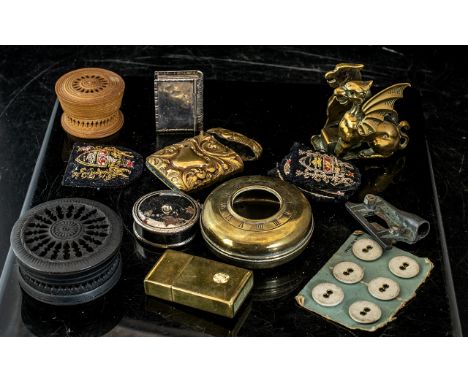 Collection of Vintage Match Box Holders &amp; Collectibles, comprising a brass match box holder in the form of a winged figur