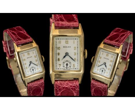 Rolex Prince - Ladies 1930's 9ct Gold Case Rectangular Shaped Mechanical Wind Watch with Subsidiary Dial with Later Watch Str