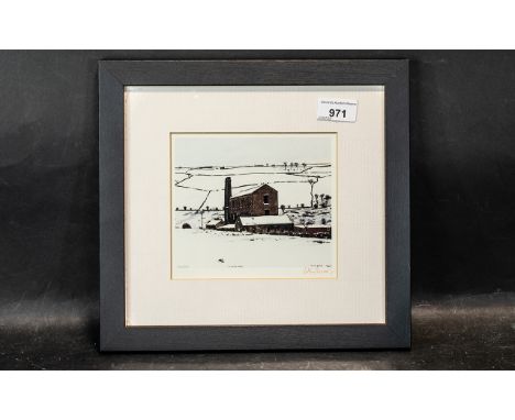 Peter Brook Signed Print Titled A Little Mill Holmforth. Framed and mounted behind glass. Signed lower right. Overall size 30