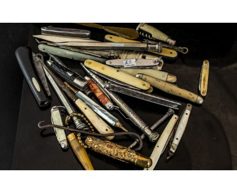 Collection of Assorted Pen Knives, Fruit Knives, Pens &amp; Collectibles,  comprising bone handled fruit knives, chrome knive