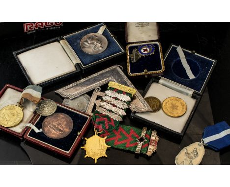 Collection of Silver &amp; Enamel Badges &amp; Medals, including Kenya Music Festival medals, commemorative medals, Nelson co