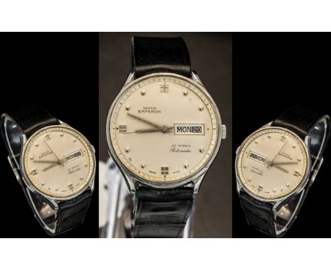 Swiss Emperor Rotomatic 25 Jewels Stainless Steel Incabloc Antimagnetic Gents Wrist Watch, With Black Leather Watch Strap. Fe