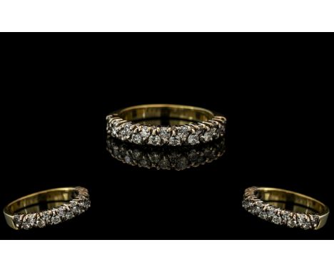 18ct Gold - Attractive Diamond Set Half Eternity Ring. The Diamonds of Good Colour and Clarity. Est Diamond Weight 0.30 pts. 