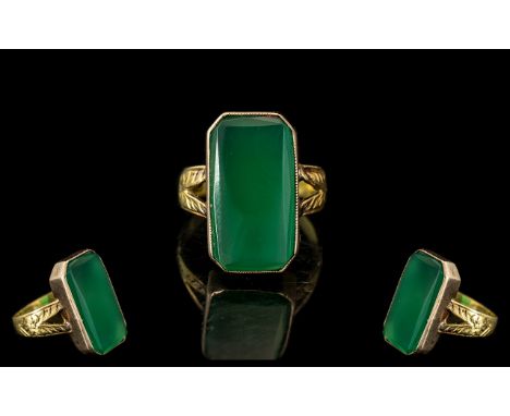 Antique Period - Superb 18ct Gold Green Jade Set Ring, Marked 18ct Gold to Interior of Shank. Excellent Colour and Condition.