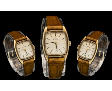 Omega - Ladies 9ct Gold Cased Mechanical Wrist Watch with Original Leather Strap. c.1970's. Case / Dial / Movement Good. 