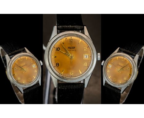 Tissot - Visodate 1960's Gents Steel Cased Mechanical Wrist Watch of Circular Form with Orange Dial, Just - Day Display, Wate