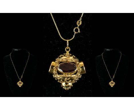 Antique Period - Finely Worked Ornate 18ct Gold Novelty Stone Set Lantern Fob / Charm. Marked 750. Attached to 9ct Gold Later