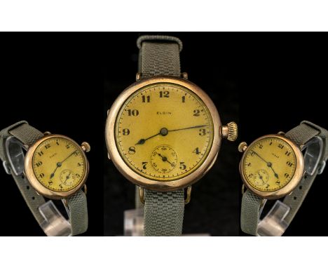 American Watch Co Eligin - Seven Jewels Double Roller 9ct Gold Mechanical Ladies Wrist Watch. Working at time of Cataloging, 