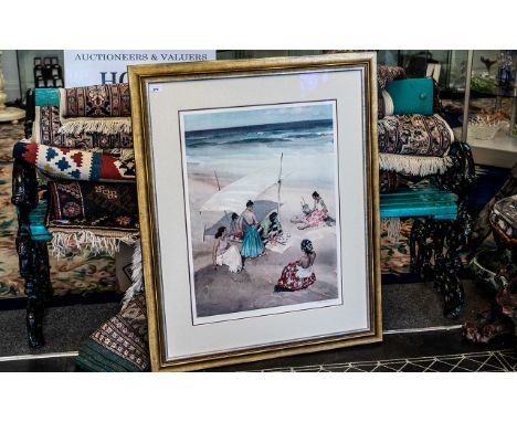 Russell Flint Signed Print, depicting girls on a beach, image measures 20'' x 26.5'', mounted, glazed and framed in a contemp