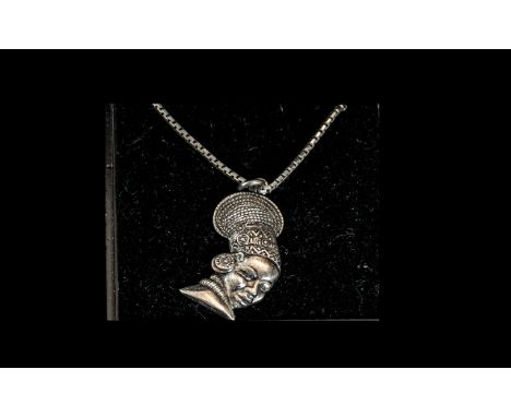 Candida Vintage Sterling Silver Necklace on a 16'' chain, beautifully depicted traditional African lady in decorative headdre