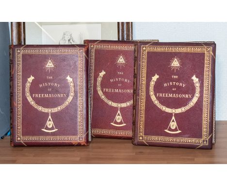 Three Hardback Books 'The History of Freemasonry', Grange Publishing Works, in red covers with gold embellishments.  The Hist