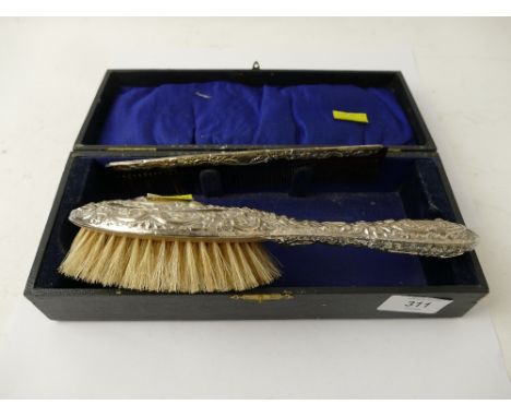 Silver backed dressing table brush and comb set