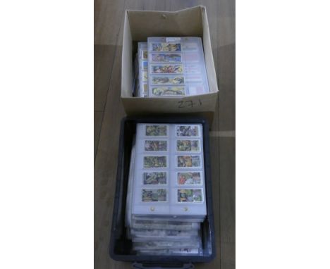 Two boxes of cigarette cards, all cased in plastic pouches