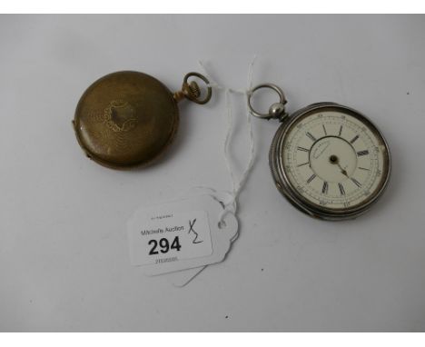 Chronograph pocket watch, rear of case silver hallmarked, and brass pocket watch marked Wilmington USA