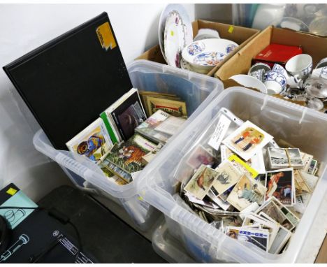 Two boxes of vintage cigarette and tea cards, some loose, some in albums