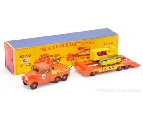 Matchbox King Size K8 Scammell 6 x 6 Ballast Tractor with Low Loader Trailer &amp; Caterpillar Tractor Load - ballast tractor
